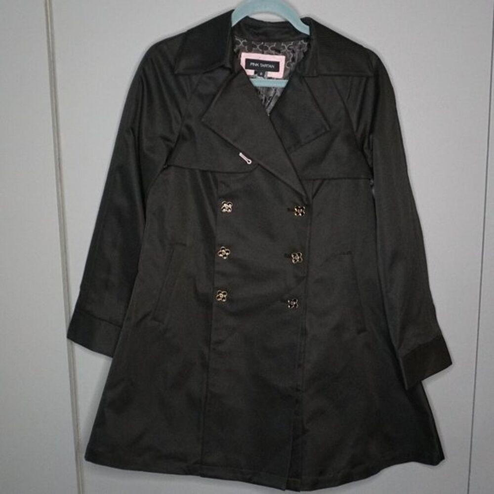 Pink Tartan Sophia Pleated Trench Coat in Black size XS/0 $595 NWT